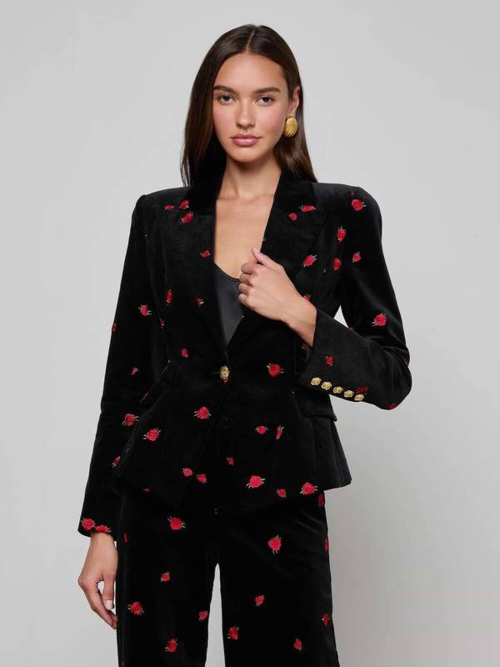 L'AGENCE Kaisley Velvet Blazer in Black Rose 12